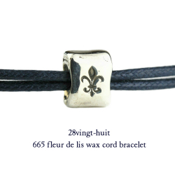 28vingt-huit 665 百合の紋章 紐ブレスレット ワックスコード シルバー メンズ,ヴァンユイット Fleur de lis Wax Cord Bracelet