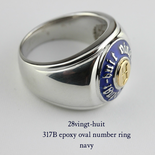 28vingt-huit 317B Epoxy Oval Number Ring Navy K18YG