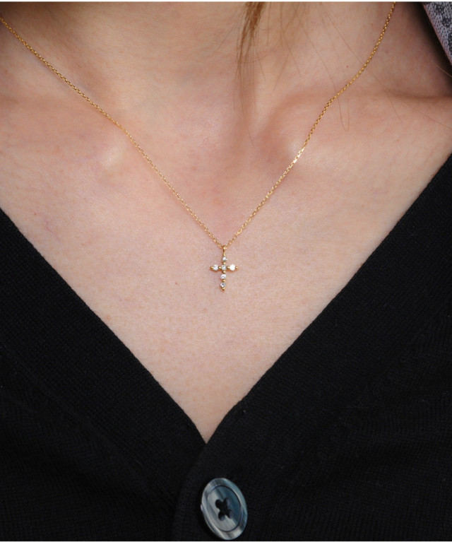 Two Ply 625 Shimmer Diamond Cross Necklace K18yg トゥー プライ シマー ダイヤモンド クロス ネックレス 18金