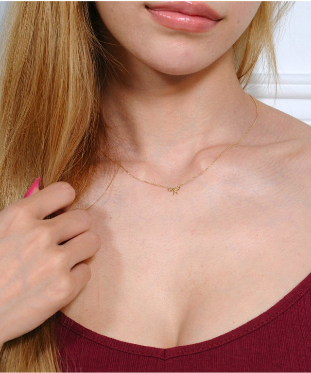 les desseins de DIEU 430 Love Knot Ribbon Necklace K18YG/レ
