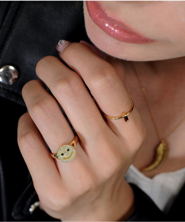 les desseins de DIEU 949 Glitter Smile Pave Diamond Ring K18YG/レ  