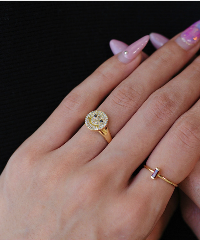 les desseins de DIEU 949 Glitter Smile Pave Diamond Ring K18YG/レ  