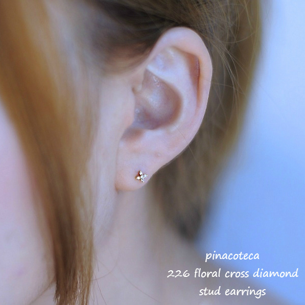 pinacoteca 226 Floral Cross Diamond Stud Earrings K18YG