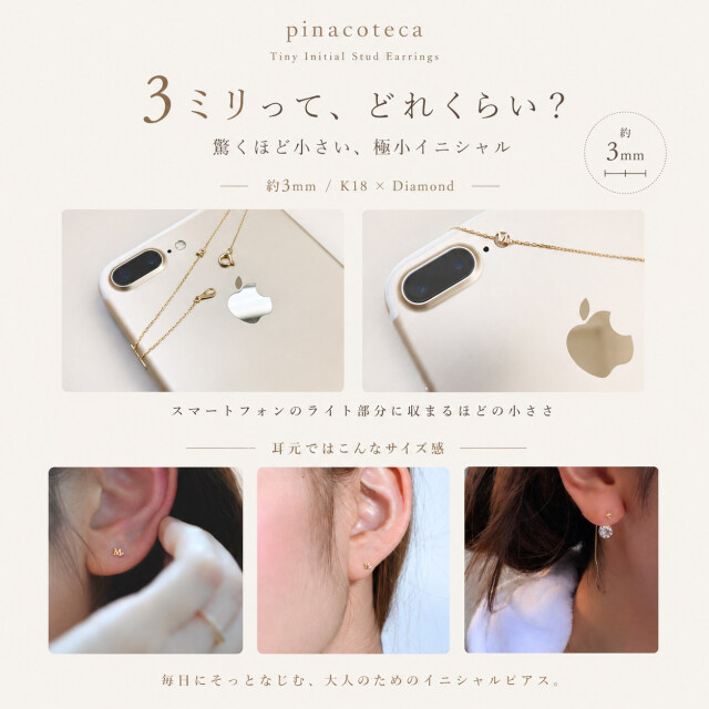 ピナコテーカ 346 タイニー イニシャル スタッド ピアス 18金