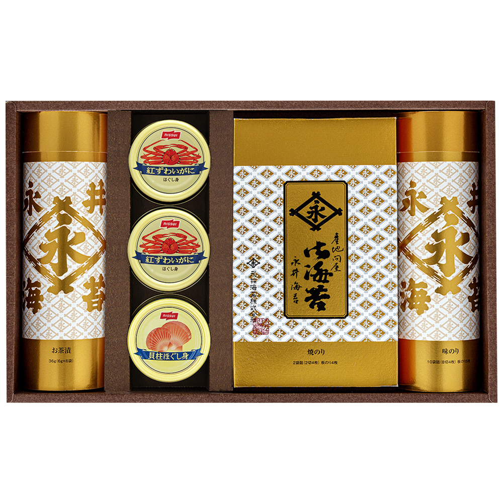 【永井海苔】焼のり・お茶漬・カニ缶・貝柱詰合（C14-409）