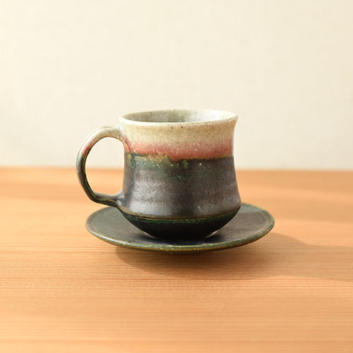 緑紅 デミタスカップ&ソーサー／亀井 紀子(陶工房 もちの木)