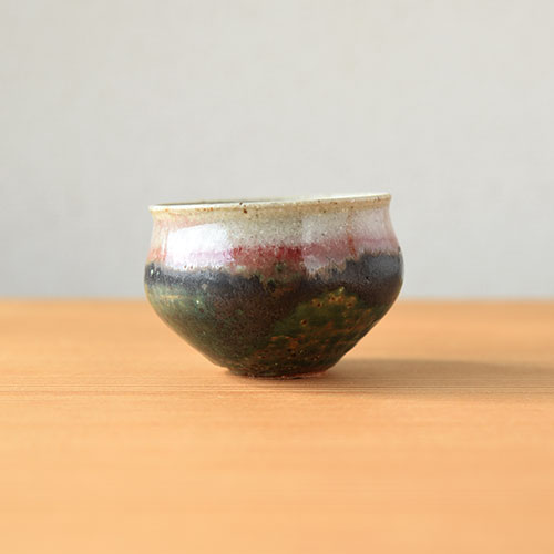 緑紅 豆煎茶碗／亀井 紀子(陶工房 もちの木)