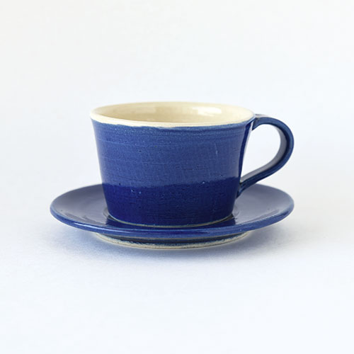 コーヒーカップ&ソーサー【陶器・インディゴブルー】／森永 淳俊
