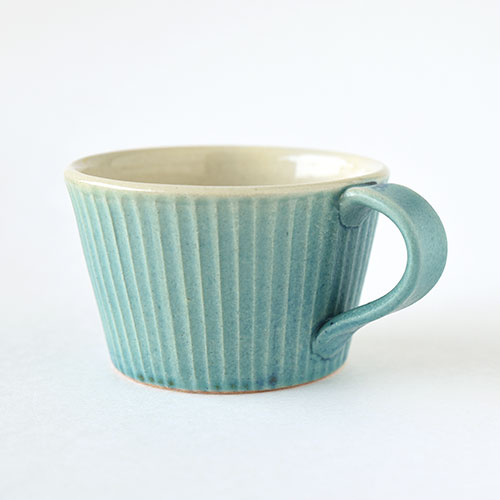 コーヒーカップ&ソーサー【陶器・しのぎ ターコイズ】／森永 淳俊