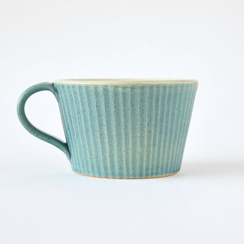 コーヒーカップ&ソーサー【陶器・しのぎ ターコイズ】／森永 淳俊