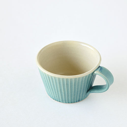 コーヒーカップ&ソーサー【陶器・しのぎ ターコイズ】／森永 淳俊