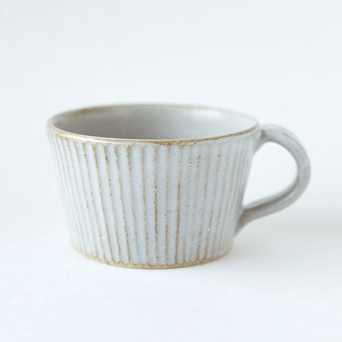 コーヒーカップ＆ソーサー(陶器・しのぎ マットホワイト)／森永 淳俊