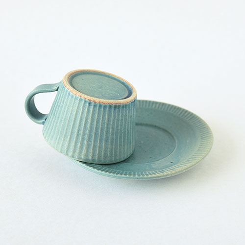 デミカップ&ソーサー【陶器・しのぎ ターコイズ】／森永 淳俊