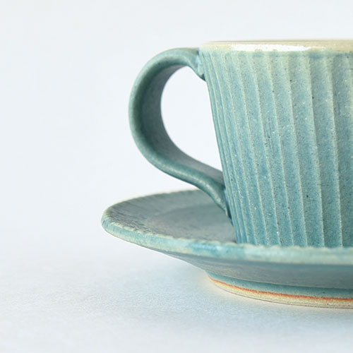 デミカップ&ソーサー【陶器・しのぎ ターコイズ】／森永 淳俊