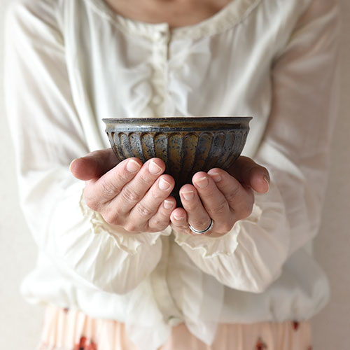 飴釉しのぎ カフェオレボウル／十河 隆史