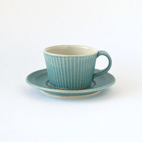 デミカップ&ソーサー【陶器・しのぎ ターコイズ】／森永 淳俊