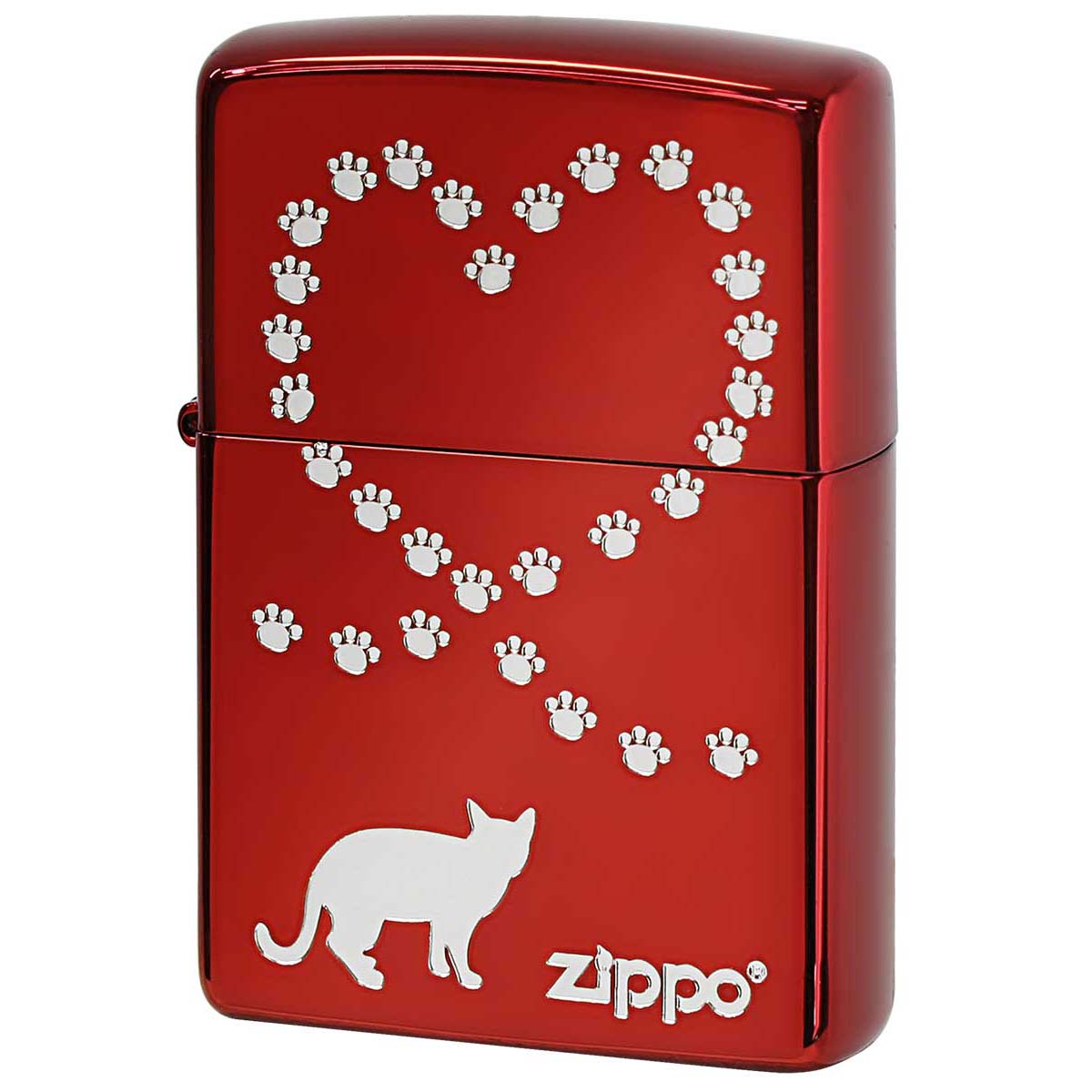 Zippo ジッポー 猫 ネコ ハート 足跡 シルエット Love Cat レッド NKQ-IR