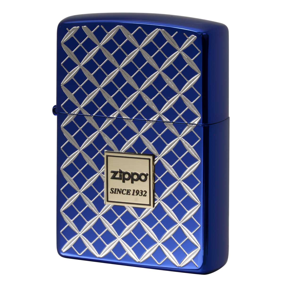 Zippo ジッポー #200B 切子柄 七宝 吉祥文様 ZIPPO LOGO エンブレム貼り ブルー 7HEM_IBL
