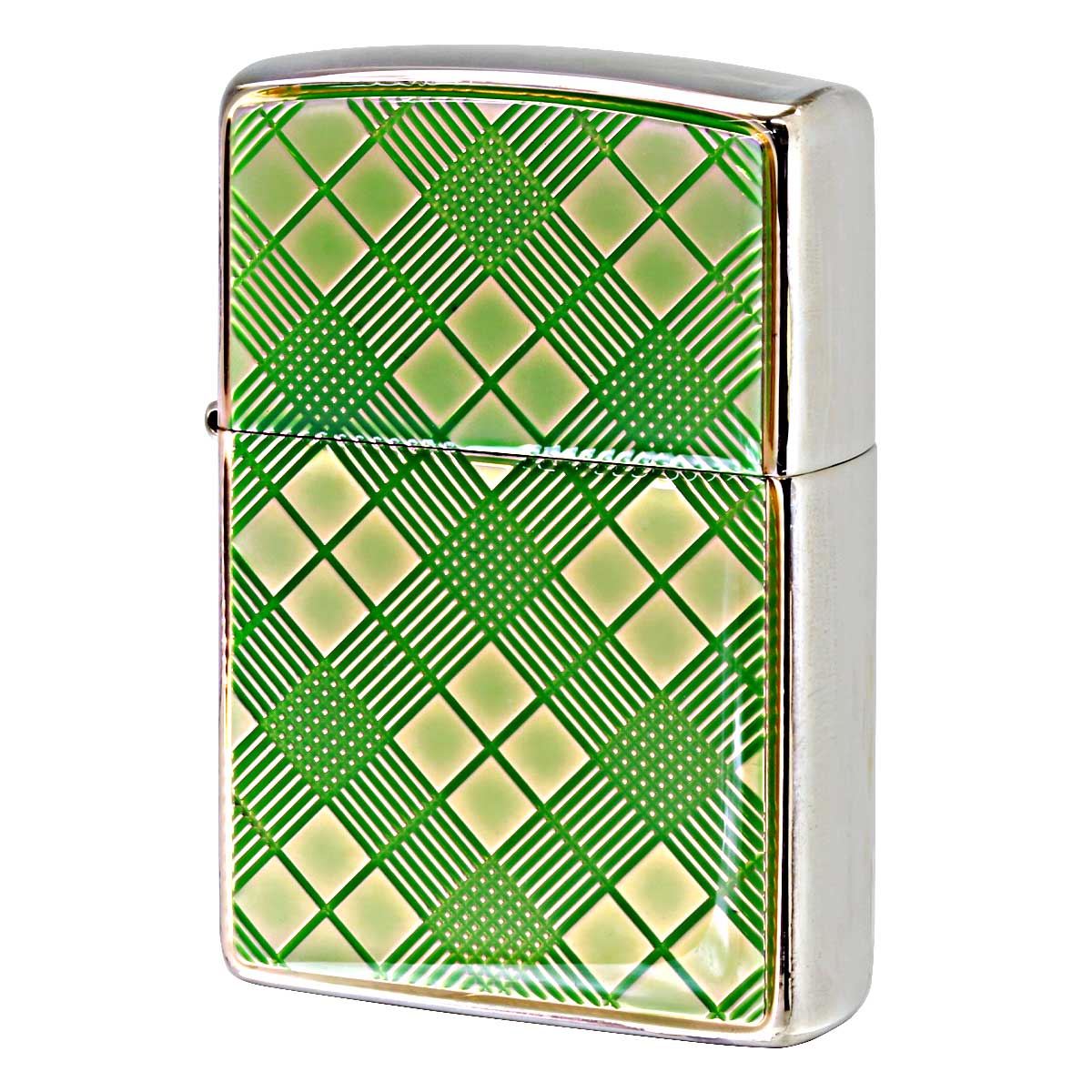 Zippo ジッポー ダイヤモンドカット アーガイル柄彫刻 エポ盛りクリア チェックグリーン 20CHG-EC メール便可
