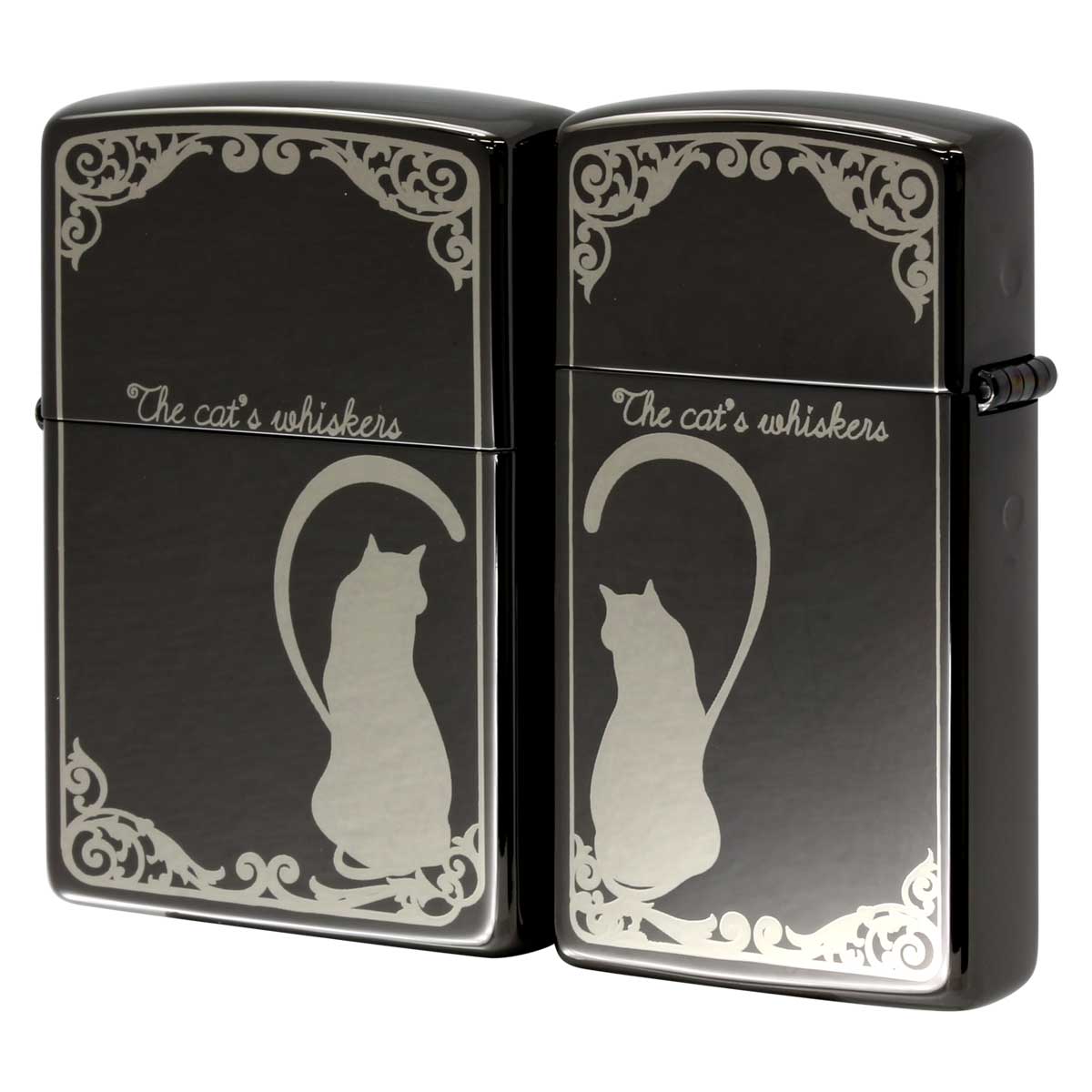 Zippo ジッポー ペア ねこ 猫 ラブ シルエットハート ブラック シルバー ペアセット Love Silhouette Pair Set B LS-BN