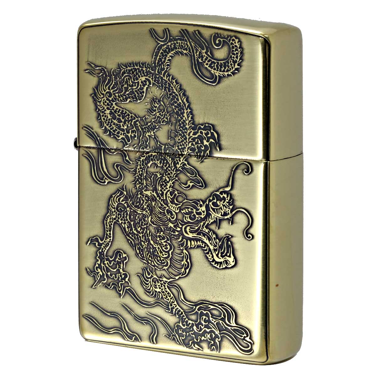 Zippo ジッポー ドラゴン 龍 青海波 和柄 両面加工 ブラス Japanese pattern Dragon 2BS-WDR2 メール便可