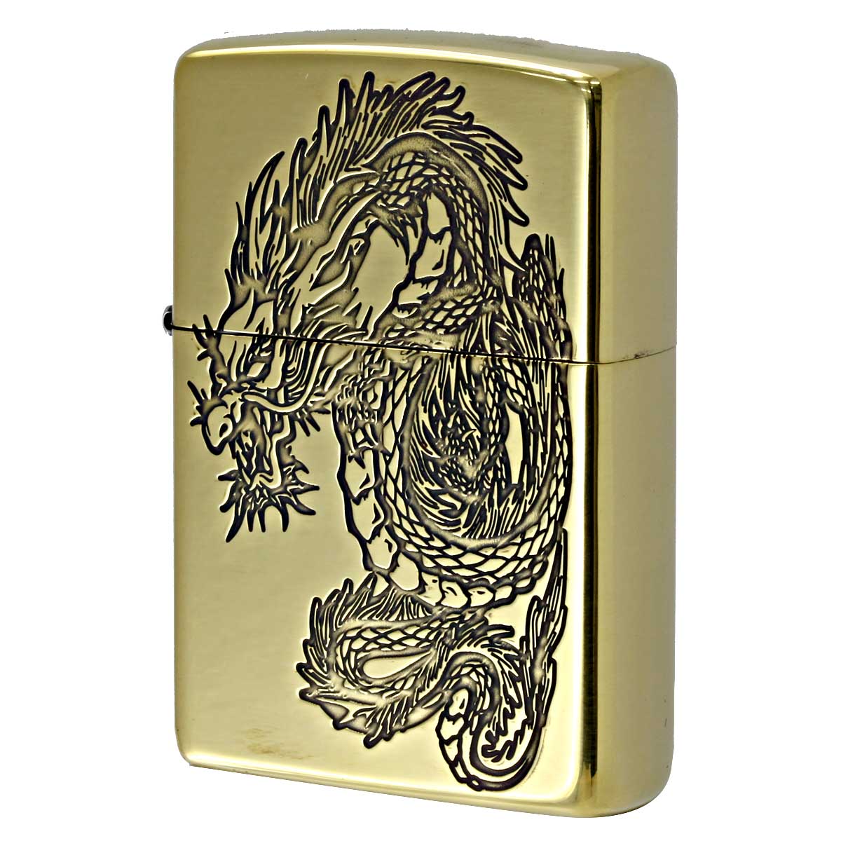 Zippo ジッポー ドラゴン 龍 青海波 和柄 両面加工 ブラス Japanese pattern Dragon 2BS-WDR3 メール便可