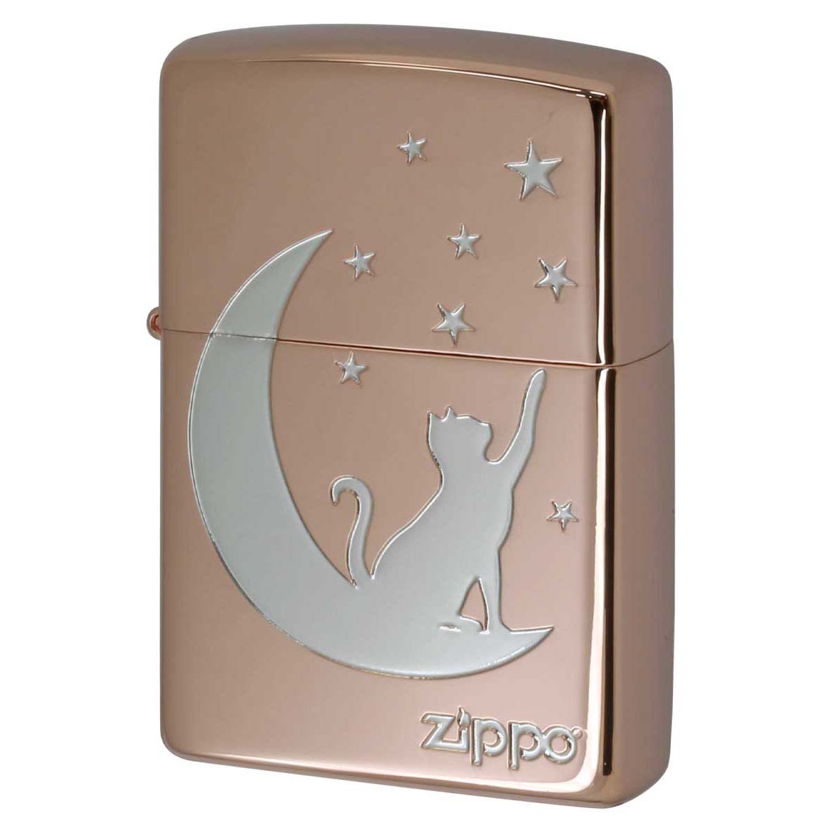 Zippo ジッポー 月 ネコ シルエット 月と猫 ピンクゴールド PKG 1201S878