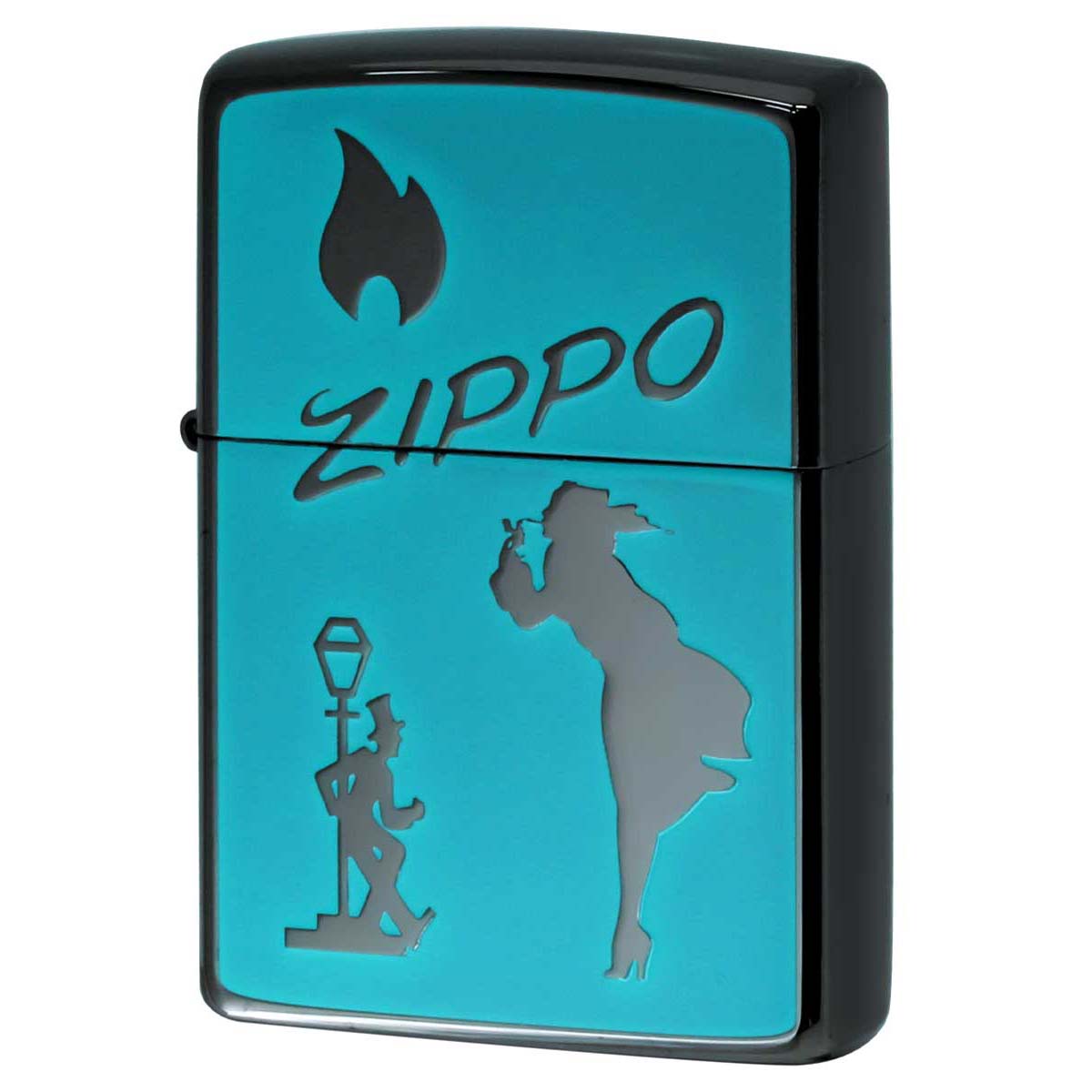 Zippo ジッポー ウインディ ドランク 炎 アイコンフレーム クラッシックロゴ ブラック ターコイズ Classic Logos BK TBL 1201S853
