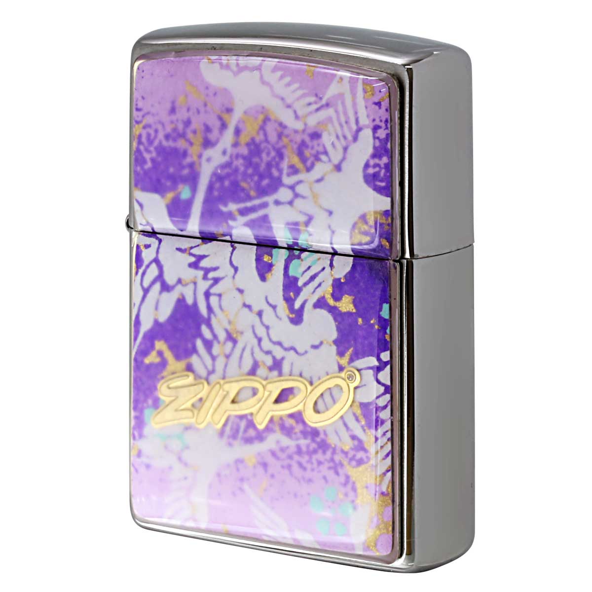 Zippo ジッポー 友禅和紙 伝統 和柄 ジッポ ロゴ 鶴 紫 1201S912 メール便可