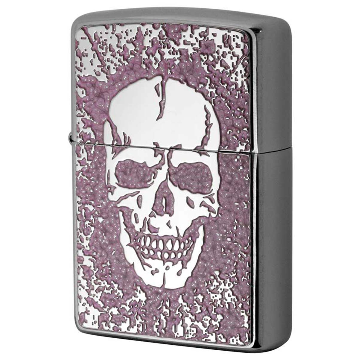 Zippo ジッポー スカル ドクロ 骸骨 Skull ピンク #200 メタルプレート 両面加工 ブラッシュドクローム 2MPP-Skull PK メール便可