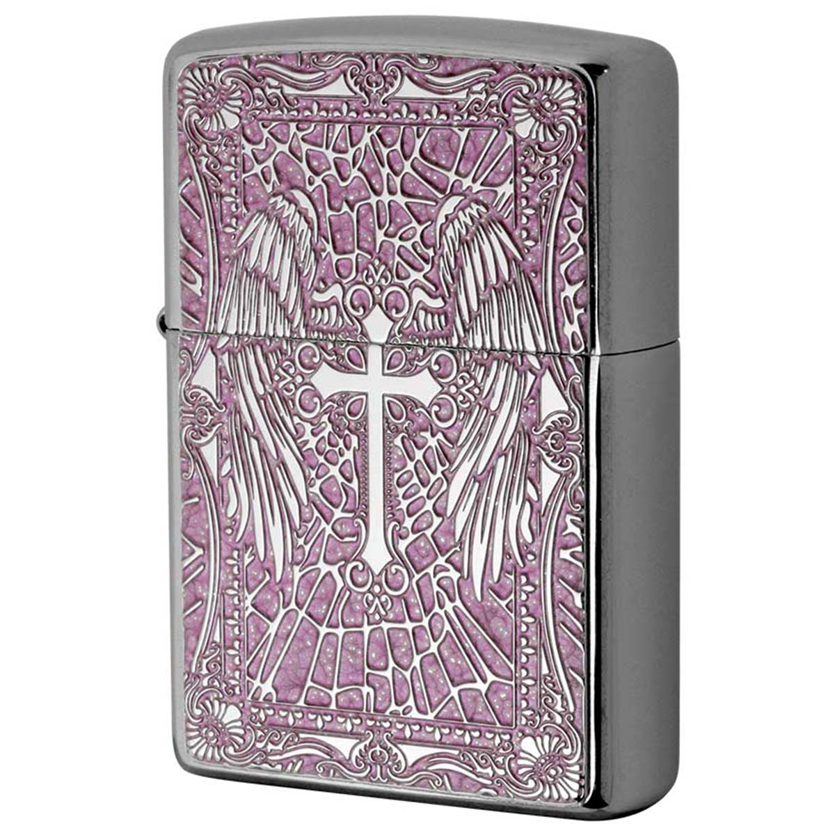 Zippo ジッポー クロス Cross 十字架 ピンク #200 メタルプレート 両面加工 ブラッシュドクローム 2MPP-Cross PK メール便可