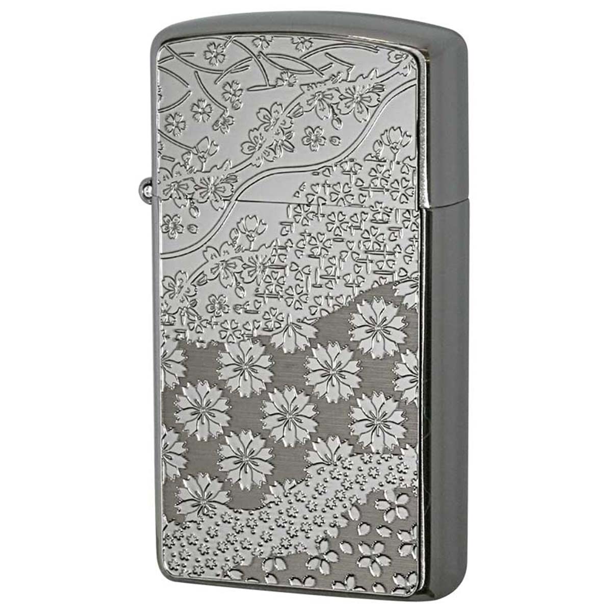 Zippo ジッポー スリム 桜 さくら ＃1600 SLIM メタルプレート ブラッシュドクローム 16MP-桜 メール便可