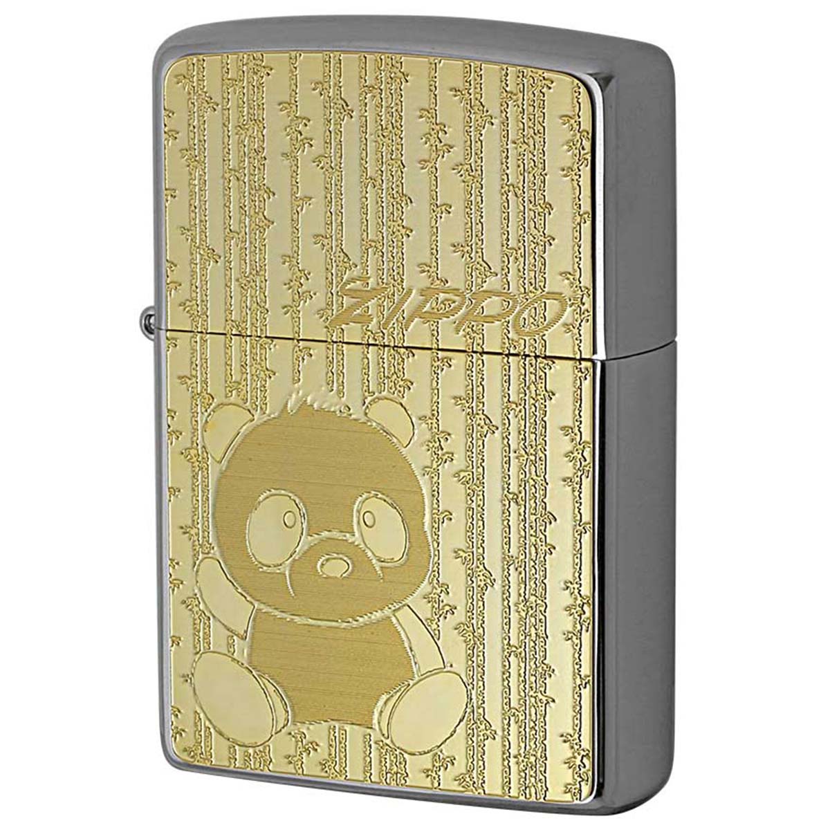 Zippo ジッポー パンダ ゴールドプレート #200 メタルプレート ブラッシュドクローム 2MP-パンダ メール便可
