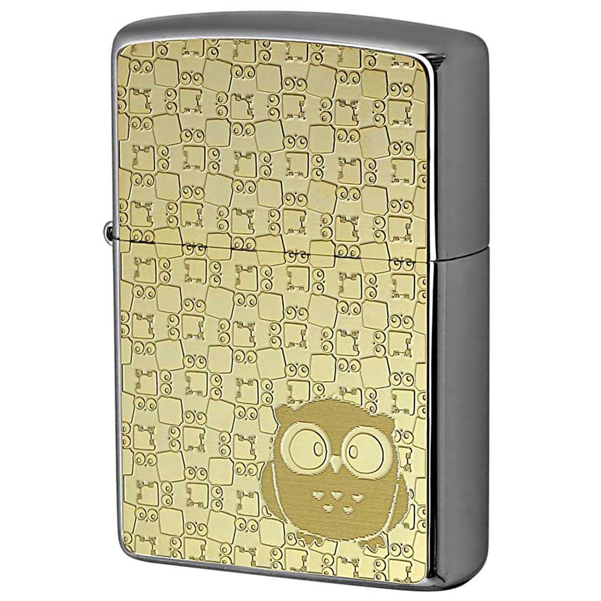 Zippo ジッポー フクロウ ゴールドプレート #200 メタルプレート ブラッシュドクローム 2MP-フクロウ メール便可