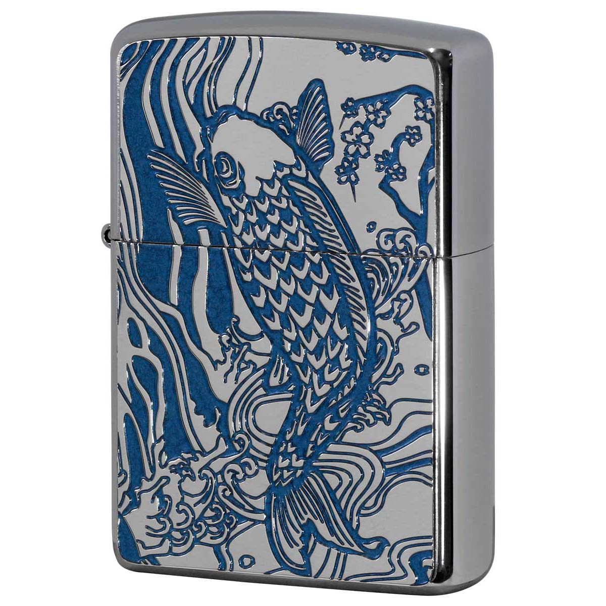 Zippo ジッポー 鯉 カープ ブルー #200 メタルプレート 両面加工 ブラッシュドクローム 2MPP-Carp BL メール便可