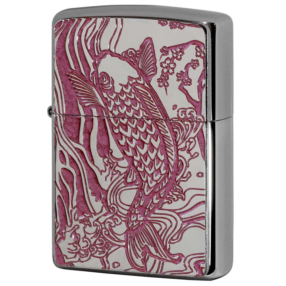 Zippo ジッポー 鯉 カープ ピンク #200 メタルプレート 両面加工 ブラッシュドクローム 2MPP-Carp PK メール便可