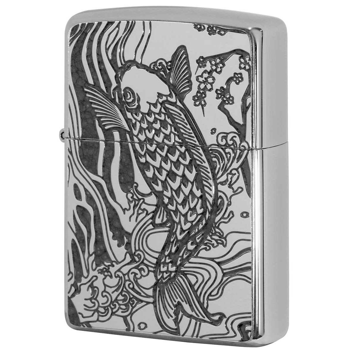 Zippo ジッポー 鯉 カープ グレー #200 メタルプレート 両面加工 ブラッシュドクローム 2MPP-Carp GY メール便可