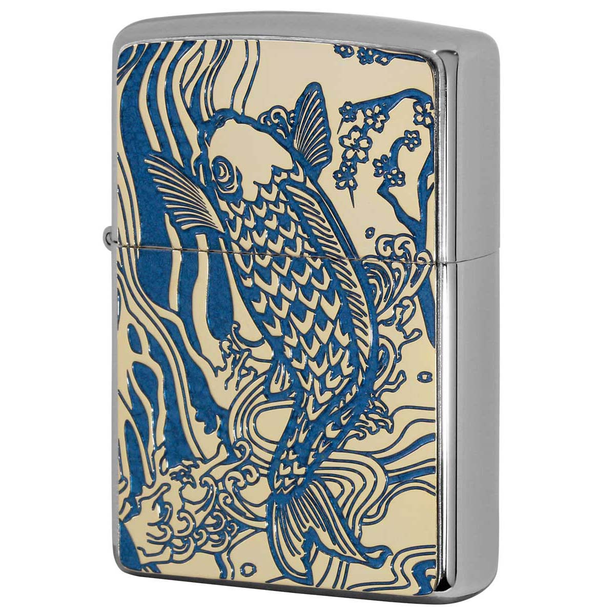 Zippo ジッポー 鯉 カープ ブルー #200 ゴールドプレート 両面加工 ブラッシュドクローム 2MPP-Carp BL GP
