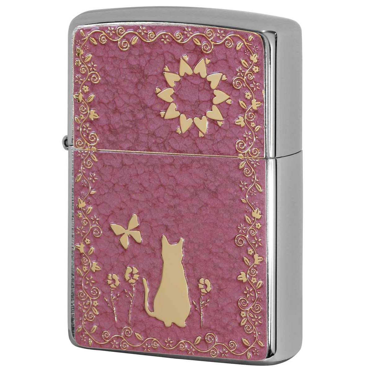 Zippo ジッポー ネコ 猫 Cat ピンク #200 ゴールドプレート 両面加工 ブラッシュドクローム 2MPP-Cat PK GP