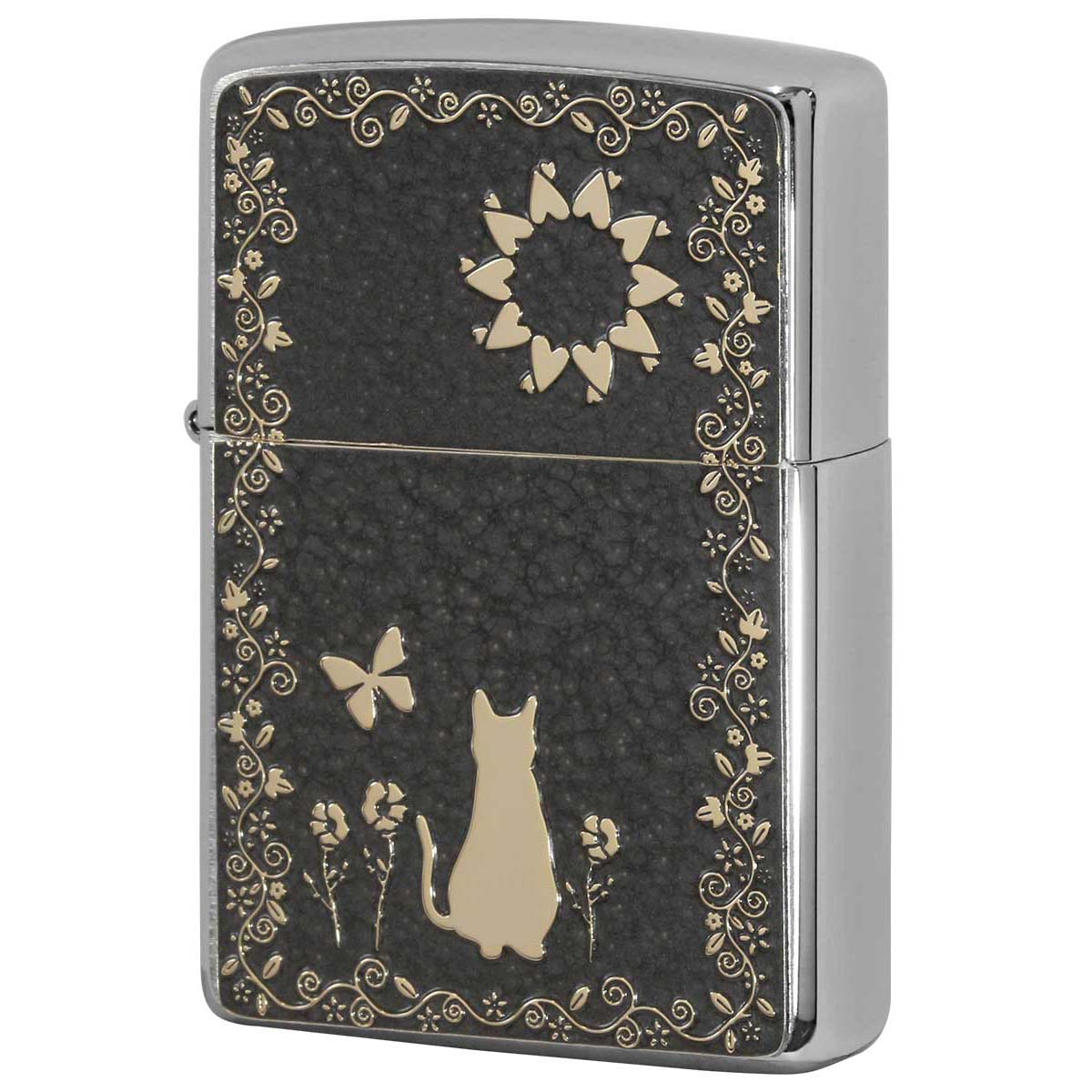 Zippo ジッポー ネコ 猫 Cat グレー #200 ゴールドプレート 両面加工 ブラッシュドクローム 2MPP-Cat GY GP
