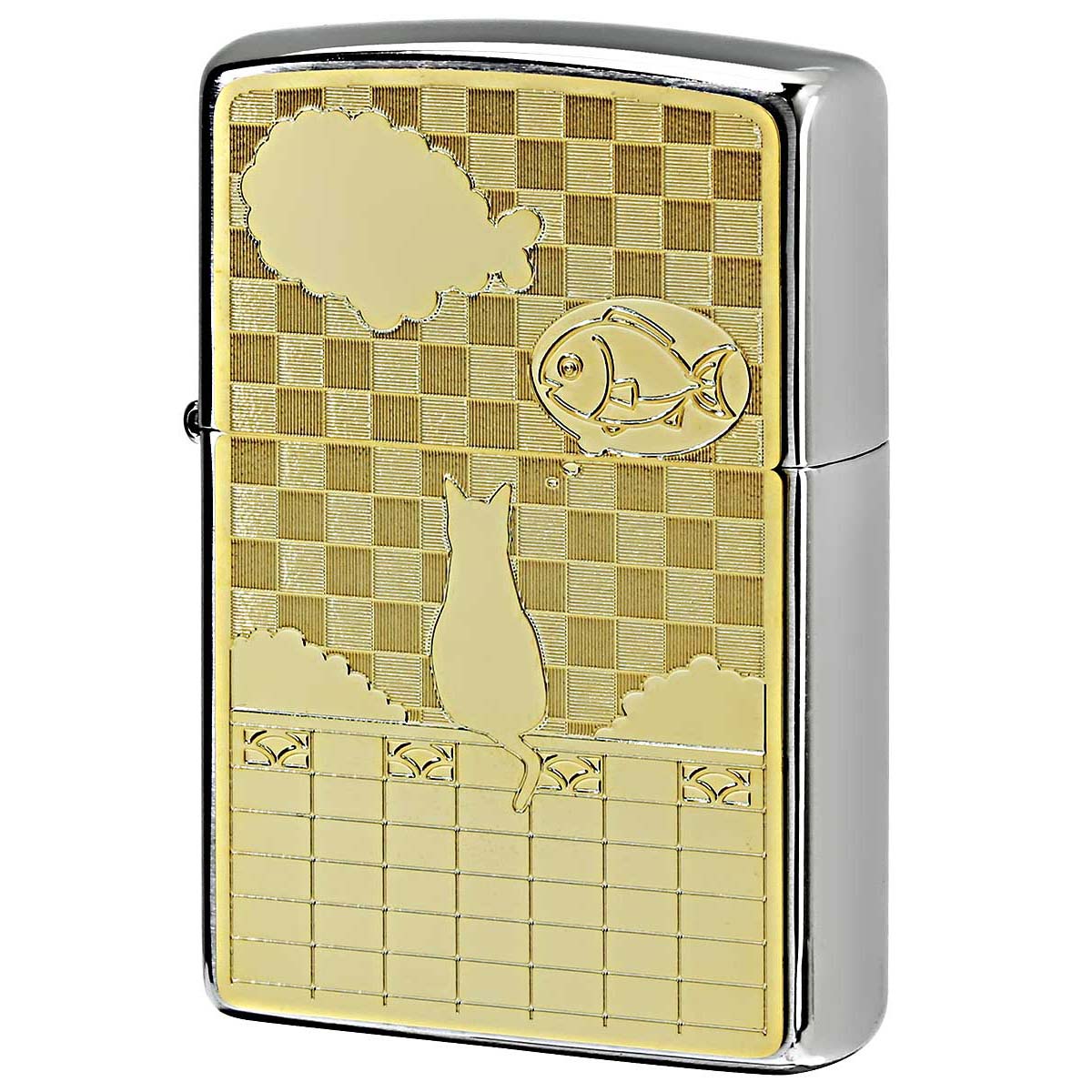 Zippo ジッポー ネコ 猫 Cat 雲 #200 ゴールドプレート ブラッシュドクローム 2MP-ネコと雲 GP メール便可