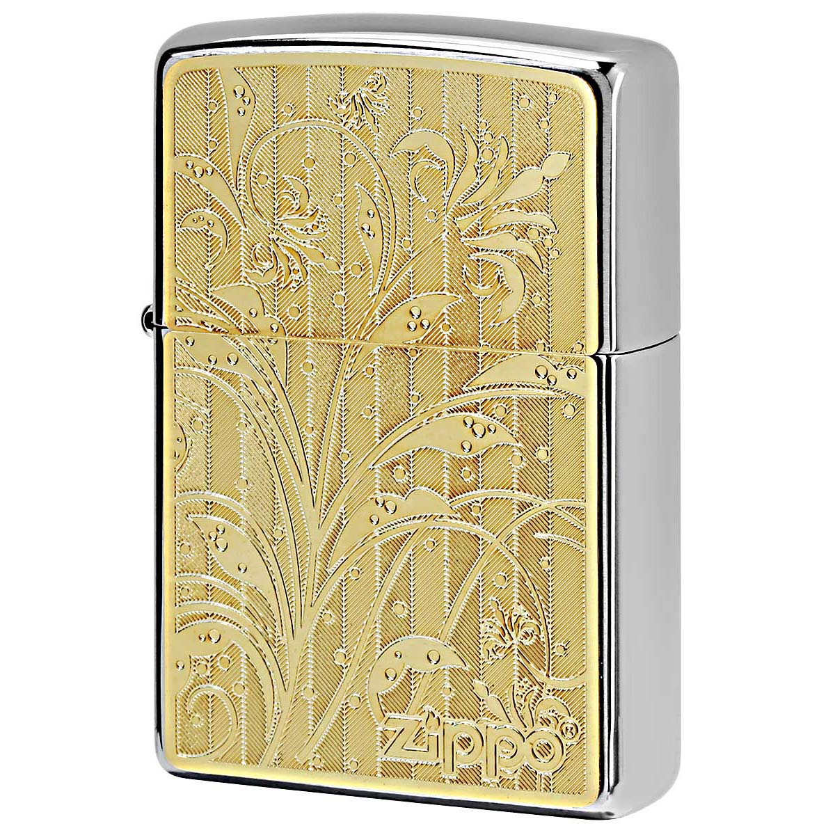 Zippo ジッポー アラベスク 唐草  #200 ゴールドプレート ブラッシュドクローム 2MP-アラベスクA GP メール便可