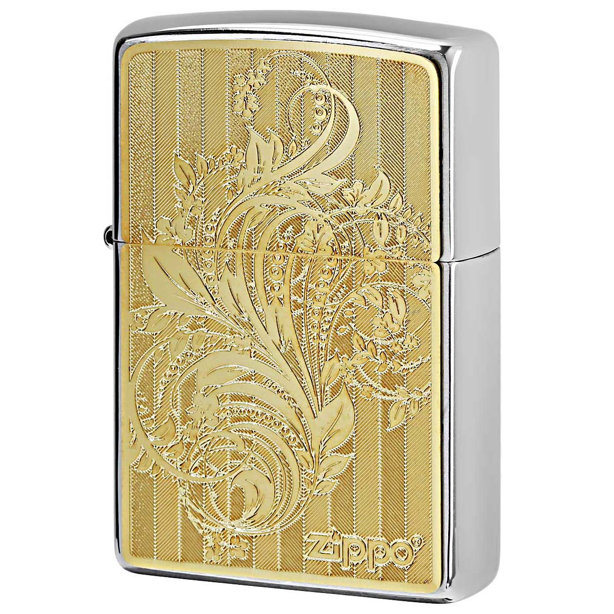 Zippo ジッポー アラベスク 唐草  #200 ゴールドプレート ブラッシュドクローム 2MP-アラベスクB GP メール便可
