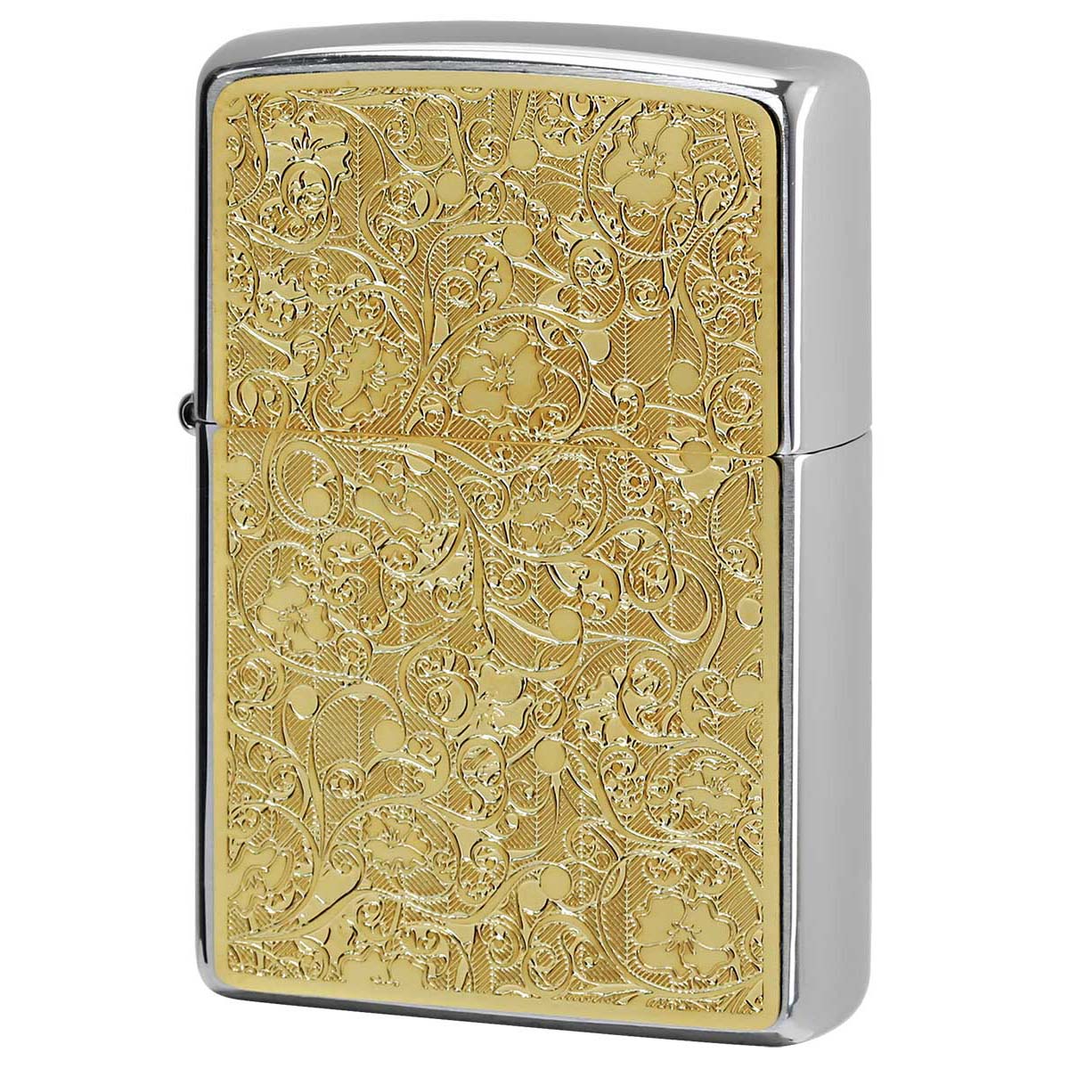 Zippo ジッポー アラベスク 唐草  #200 ゴールドプレート ブラッシュドクローム 2MP-アラベスクC GP メール便可