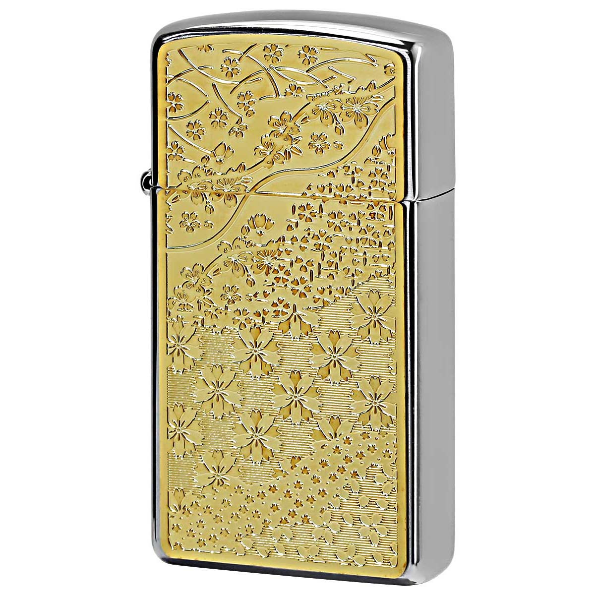 Zippo ジッポー スリム 桜 さくら SLIM ＃1600 ゴールドプレート ブラッシュドクローム 16MP-桜 GP メール便可