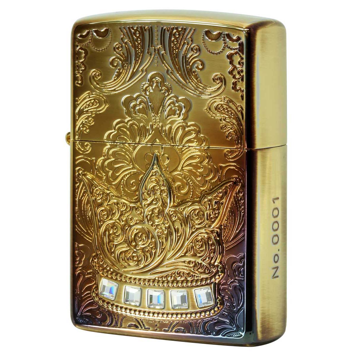 Zippo ジッポー 王冠 クラウン メタル ラインストーン ブラスいぶし The Crown Brass Oxidized シリアル番号 A