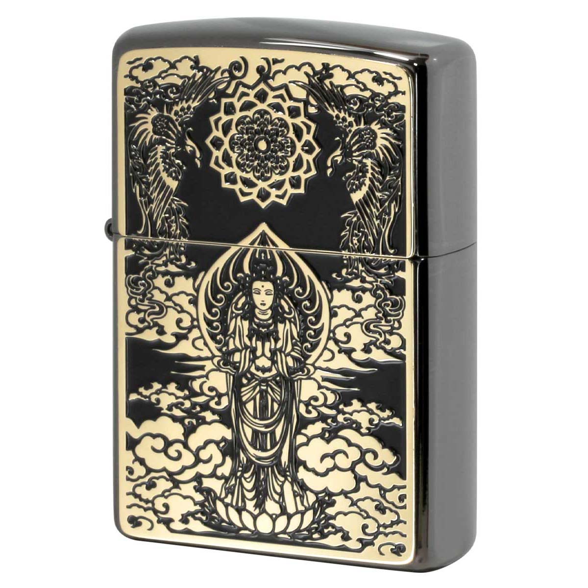 Zippo ジッポー 観世音 ブラックメタル ペイントプレート ネオブラック ゴールド Black Metal Paint Plate Neo Black BM G