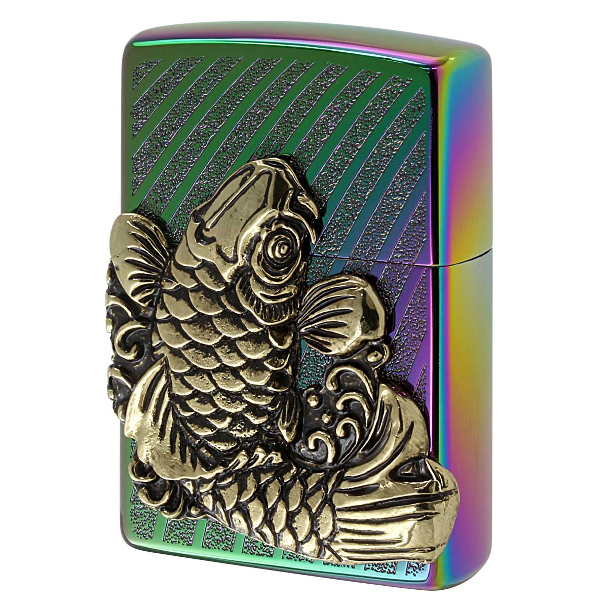 Zippo ジッポー 鯉 龍 ドラゴン 登竜門 レインボー ブラスメタル貼り チタンコーティング TC-R Br