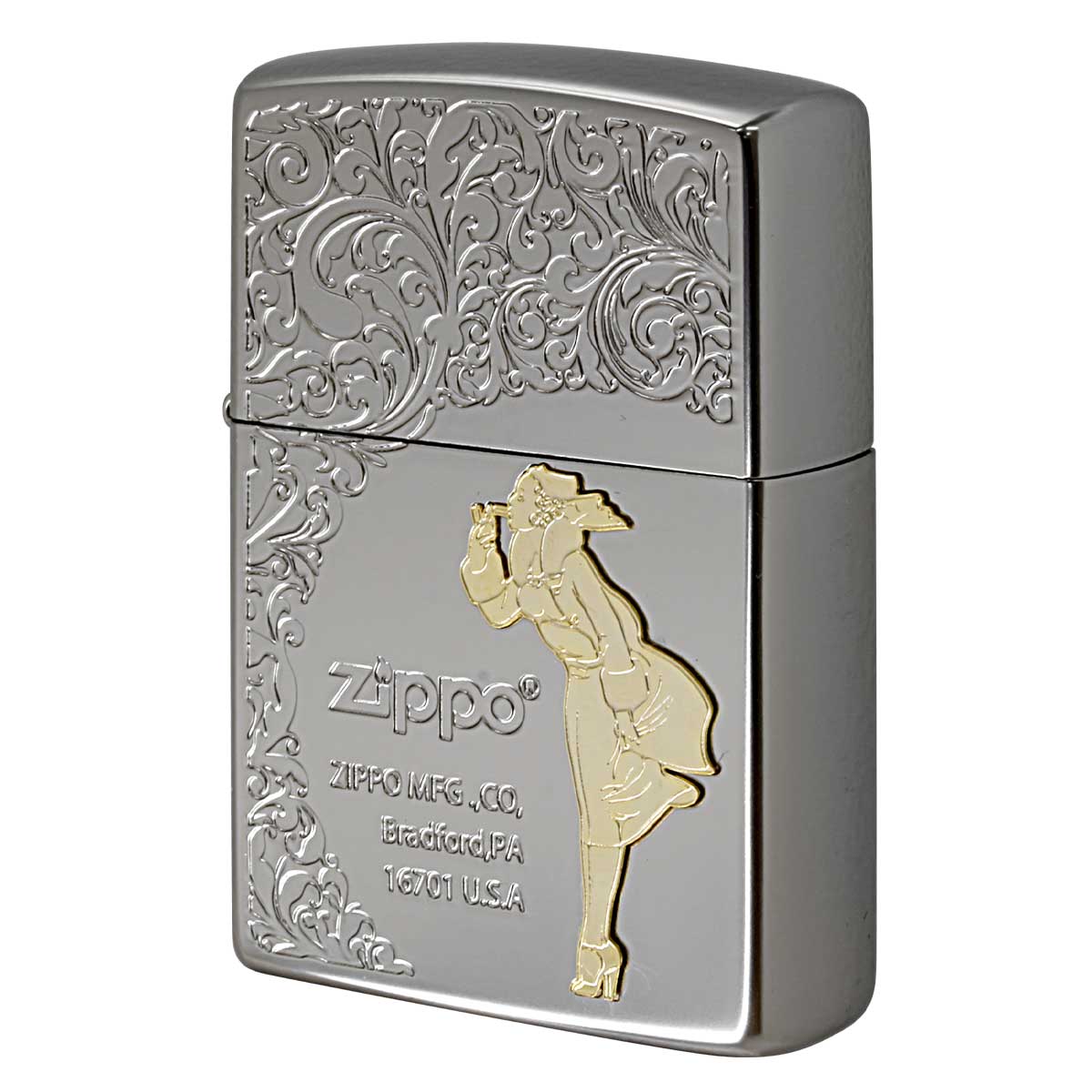 Zippo ジッポー Windy Arabesque ウインディ アラベスク ホワイトニッケル Wh メール便可