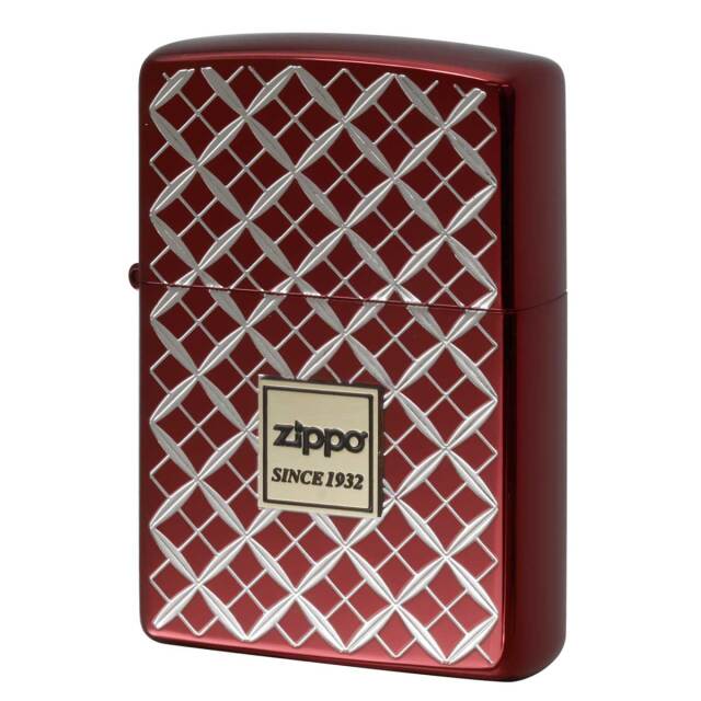 Zippo ジッポー #200B 切子柄 七宝 吉祥文様 ZIPPO LOGO エンブレム貼り レッド 7HEM_IRD
